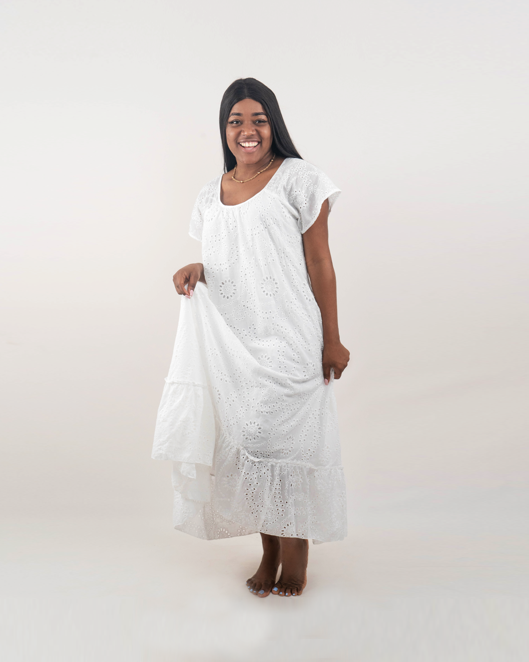 Vestido Comprido Bordado Inglês (Q-18018H)