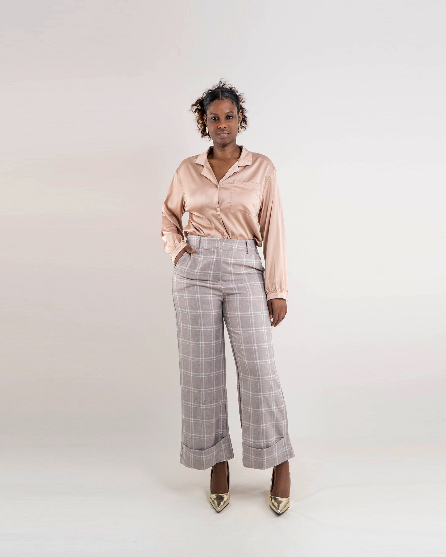 Fato de Camisa com Calca Pantalona Xadrez Bainha Francesa (TZ-2557)