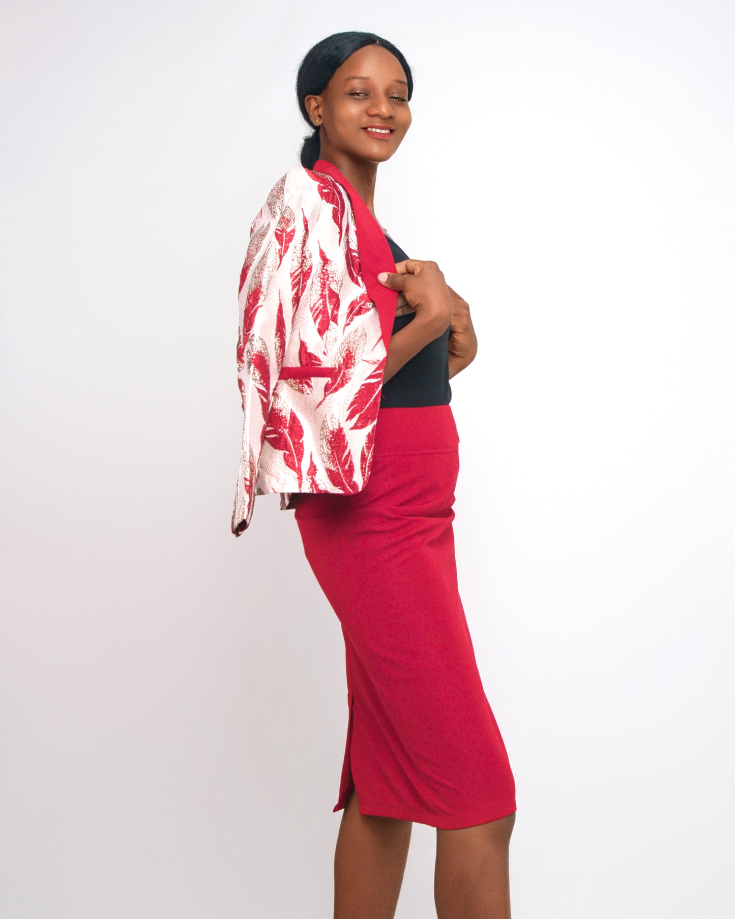 FATO SOCIAL DE SAIA E BLAIZE COM ESTAMPA DE FOLHAS (B-6440)