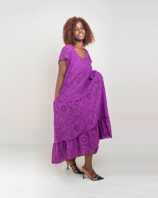 Vestido Comprido Bordado Inglês (Q-18018H)