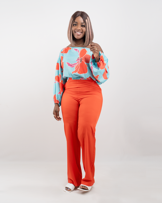 FATO DE PANTALONA COM BLUSA BABADA COM ESTAMPA (TZ-2993)
