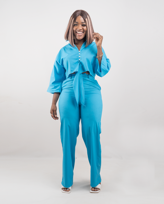 FATO DE PANTALONA COM BLUZA CURTA DE MANGA COMPRIDA AMARRA AMARRA (TZ-3072)